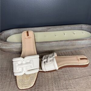 Sam Edelman Cream and Tan Sandals with Woven Accent